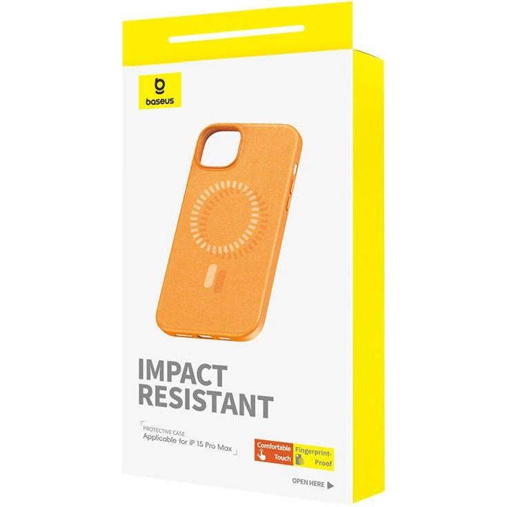 Thumbnail - Baseus Magnetic Phone Case for iPhone 15 ProMax Fauxther Series (Orange) (Apple iPhone 15 Pro Max), Smartphone Hülle, Or...