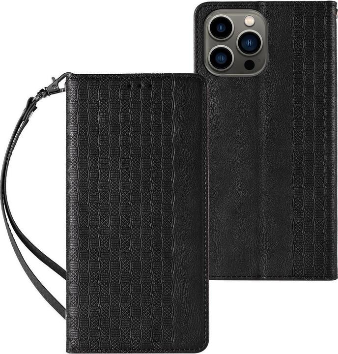 Actual product image Hurtel Magnet Strap Case for iPhone 14 Flip Wallet Mini Lanyard Stand Black (Apple iPhone 14)