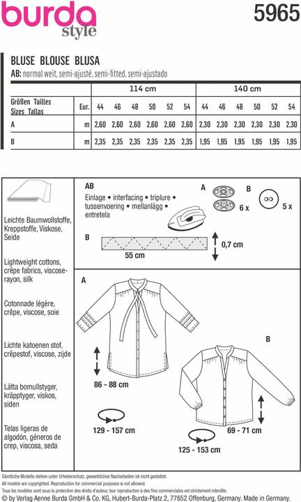 Produktbild Schnittmuster Bluse – mit Schulterpasse und Stehkragen