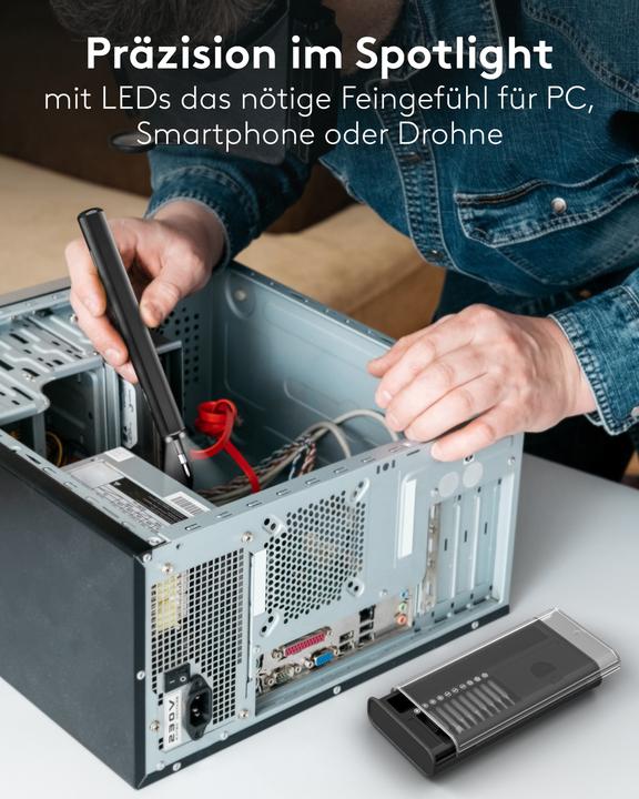 Actual product image Goobay Elektrischer Schraubendreher mit 20-tlg. Präzisions-Bitsatz (Hexagon socket round, Phillipps cross recess (PH), Tri-wing)