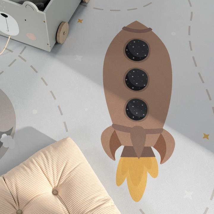 Produktbild TT Home Kinderzimmerteppich Teppich Kinderteppich Rutschfest Planeten Sterne Raketen (200 x 200 cm)