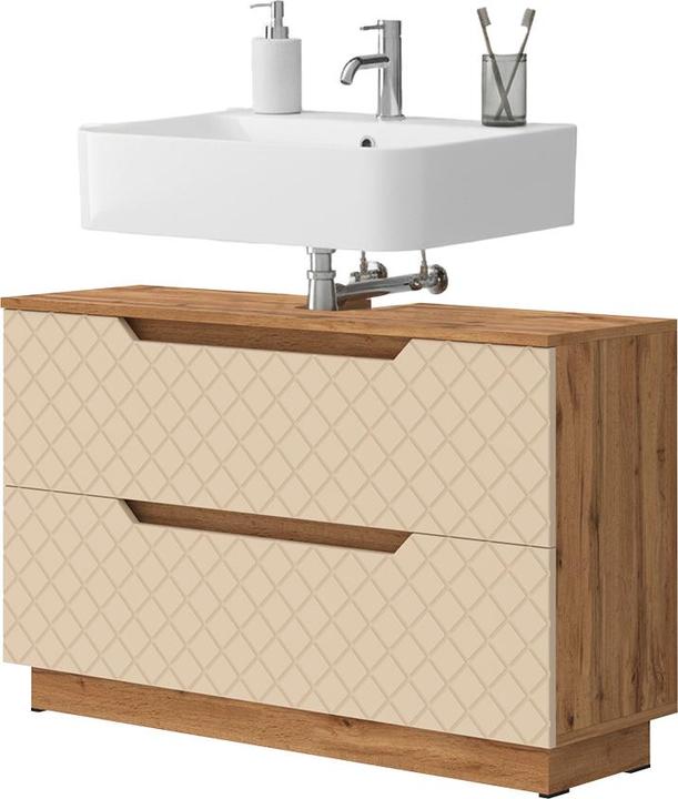 Actual product image Vicco Waschbeckenunterschrank Lotta, Eiche/Kaschmir mit Kachelstruktur, 99.4 x 62.5 cm mit 2 Schubladen (99.40 x 32 x 62.50 cm)