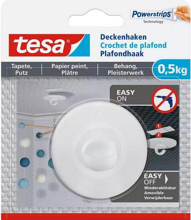 Actual product image tesa Crochet de plafond pour papiers peints et plâtre