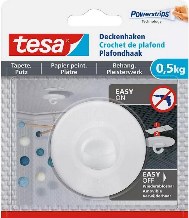 Produktbild tesa 3x Deckenhaken für Tapete & Putz, selbstklebend
