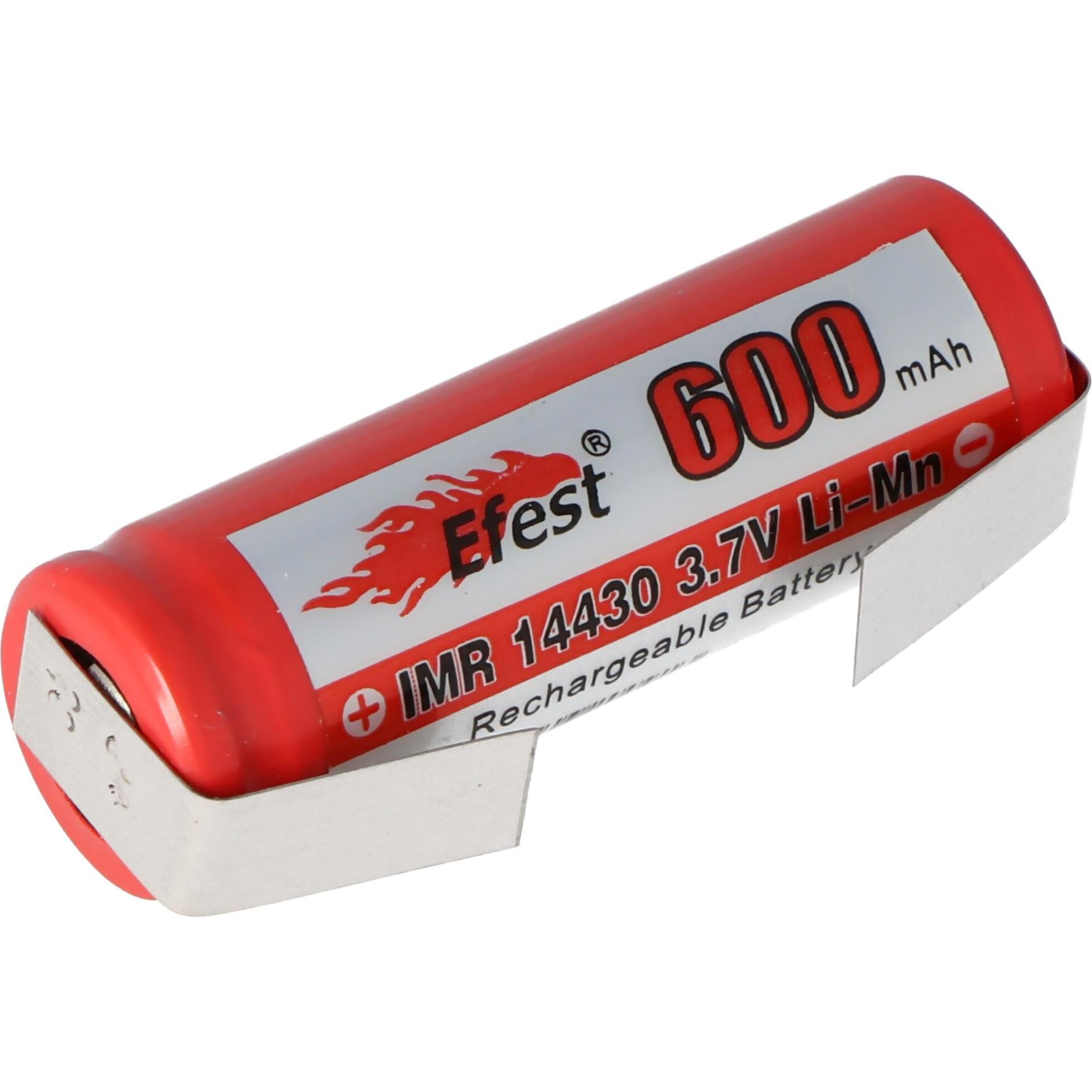 AccuCell Akku IMR 14430 mit Lötfahne U-Form (1 Stk., 600 mAh, Akku), Akku Ladegerät