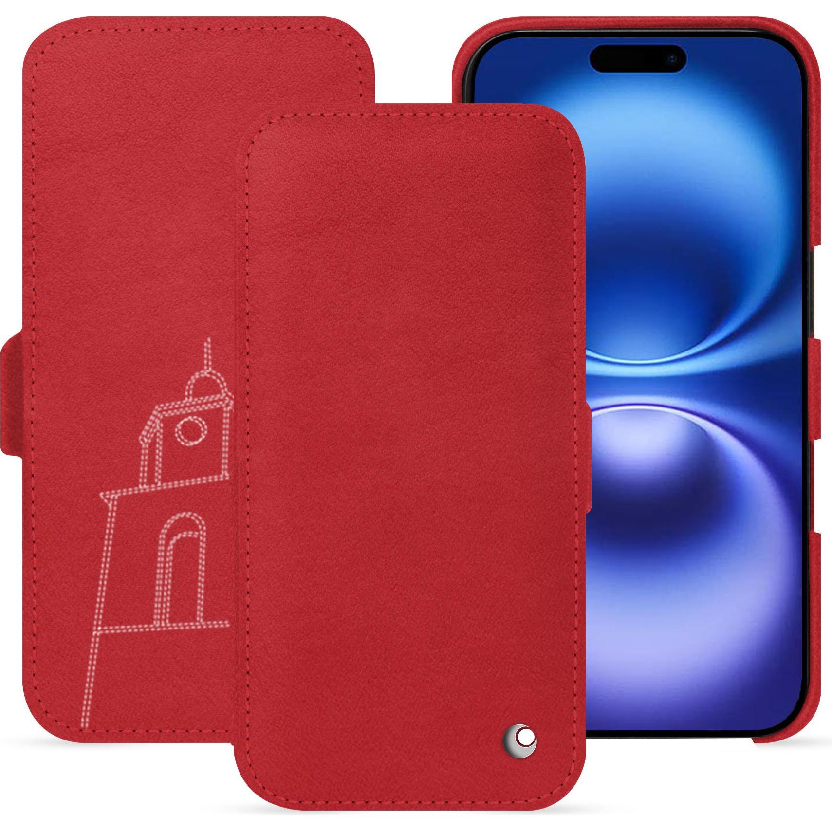 Noreve Lederschutzhülle horizontal (Apple iPhone 16), Smartphone Hülle, Rot