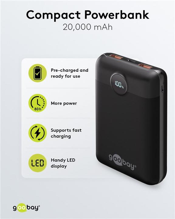 Actual product image Goobay Powerbank compact 20,000 mAh (20000 mAh, 22.50 W, 77 Wh)