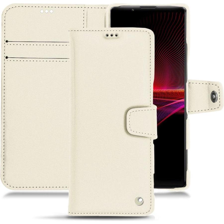 Noreve Lederschutzhülle Wallet (Sony Xperia 1 III), Smartphone Hülle, Weiss