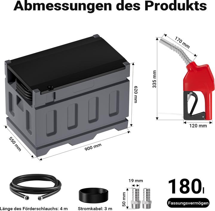 Produktbild Wiltec 180l mobile Tankanlage 12V Pumpe Kraftstoffbehälter Dieseltankstelle