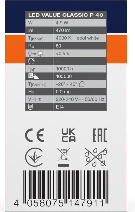 Produktbild Osram LED Lampe Value Classic (E14, 470 lm, 10 x)