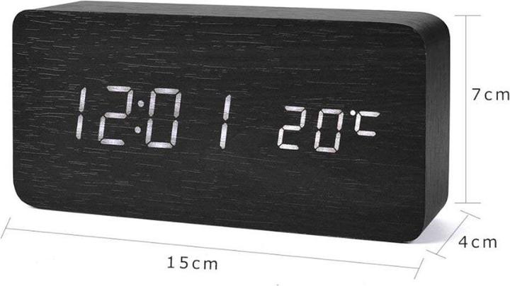 Actual product image JTI Digital LED alarm clock with wooden design - brown / red