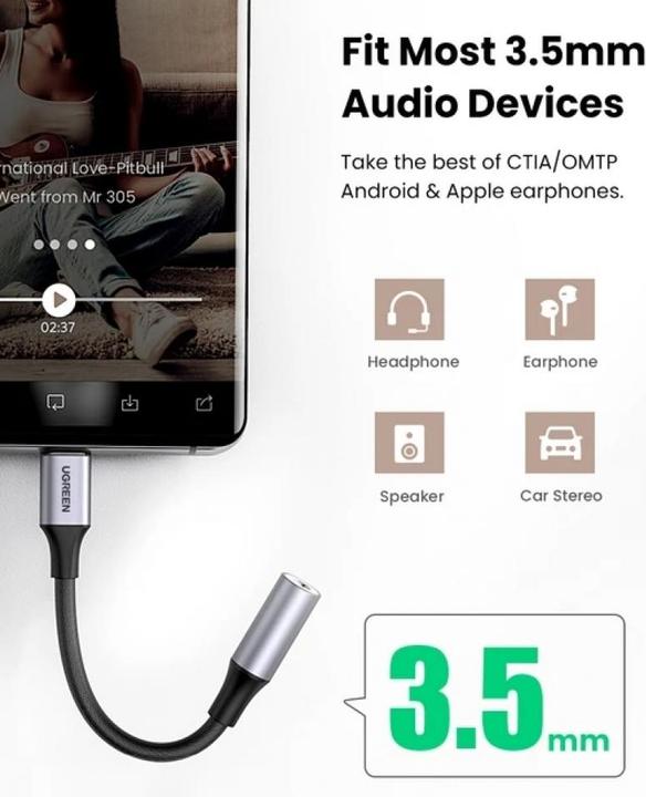 Actual product image Ugreen USB-C to 3.5mm Jack Adapter with IPAD Pro and Samsung Note 10 Support (USB Type C, 3.5mm jack)