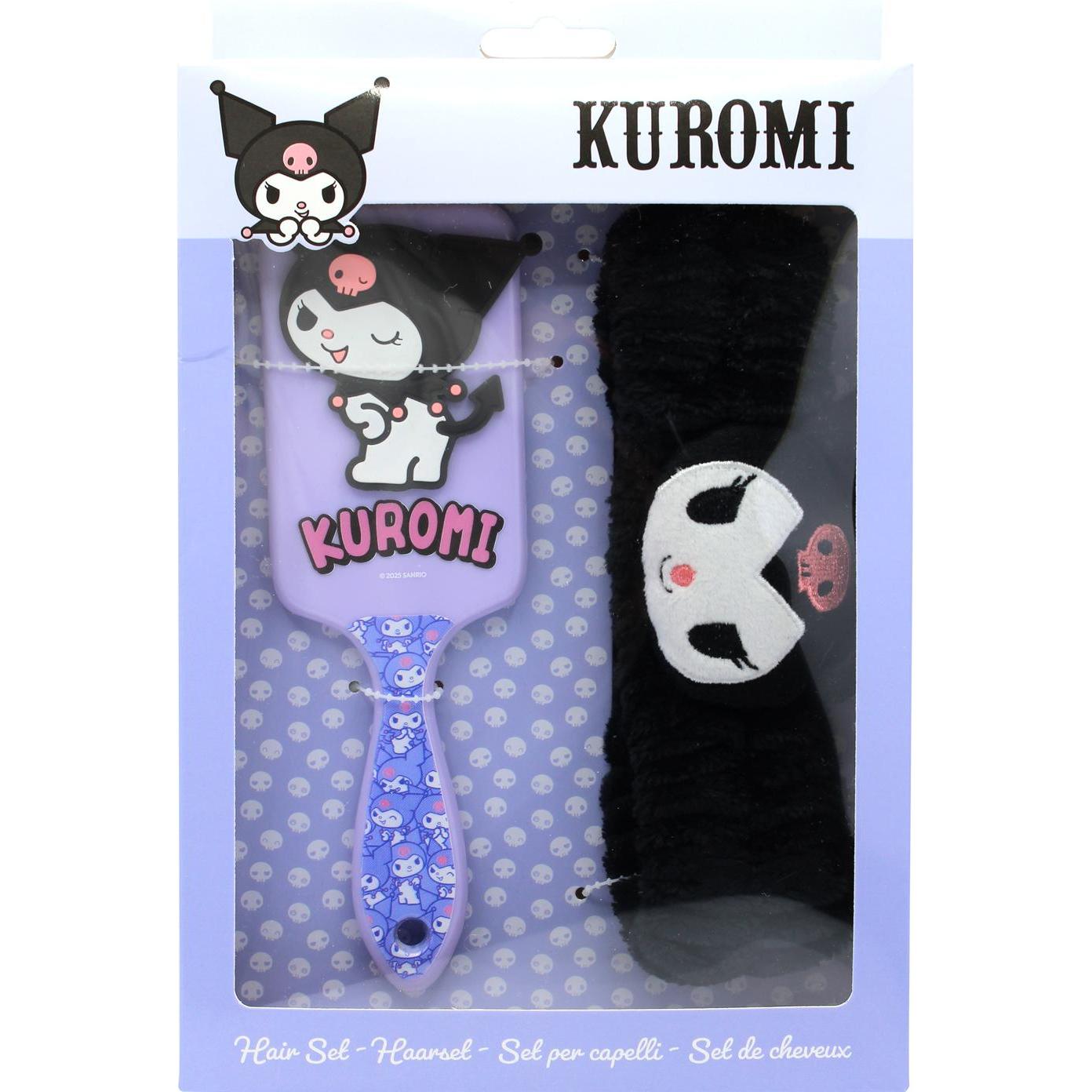 Kuromi, Fascia per capelli + Cerchietto, Joy Toy Brush and Plush Headband Set in Gift Pack