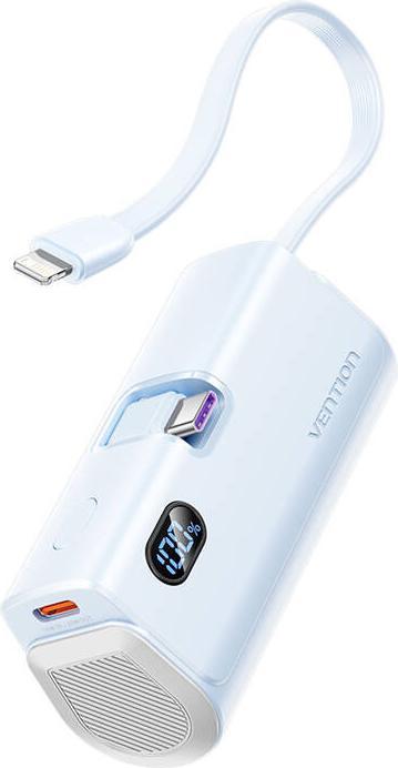 Actual product image Vention LED Display 4800mAh Power Bank (USB-C + Lightning + USB-C) 22.5W Blue Foldable USB-C Type (4800 mAh, 22.50 W, 17.76 Wh)