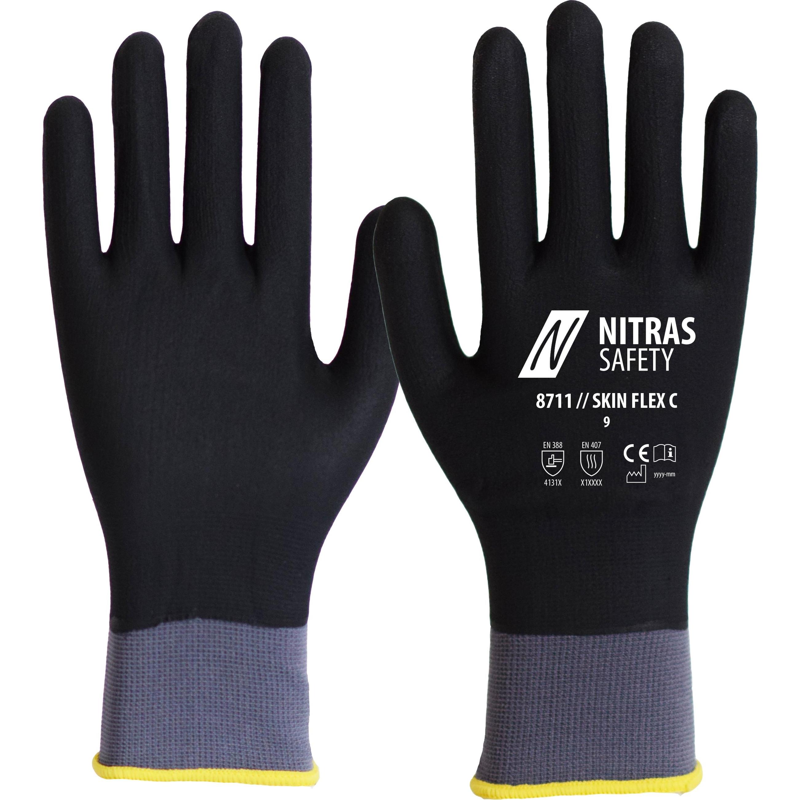 Nitras, Schutzhandschuhe, Handschuhe SKIN FLEX C Grösse 8 grau/schwarz EN 388 PSA-Kategorie II (8)