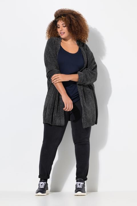 Produktbild Ulla Popken Chenille-Strickjacke, Oversized, V-Ausschnitt, offene Form (46, 48)