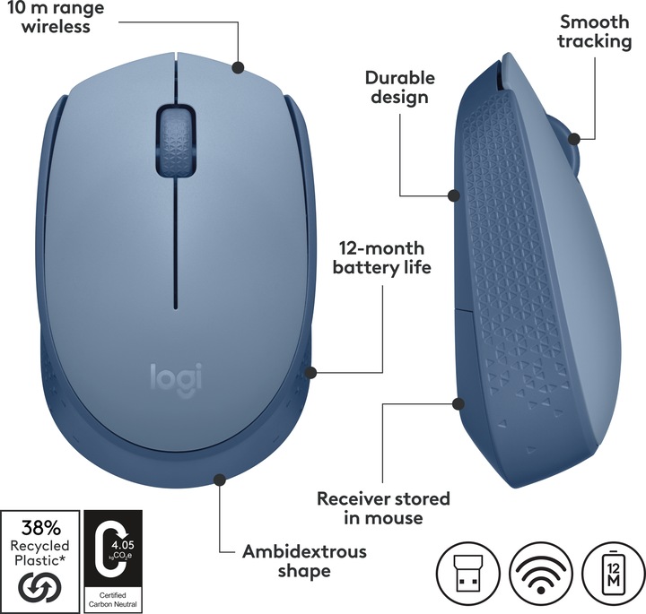 Productafbeelding Logitech M171 Draadloze Muis - Blauwgrijs (Draadloze)