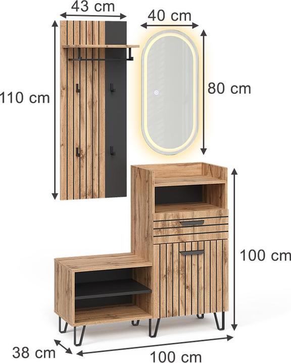 Actual product image Vicco Wardrobe Amber, Oak Wotan, 100 x 100 cm 3 parts