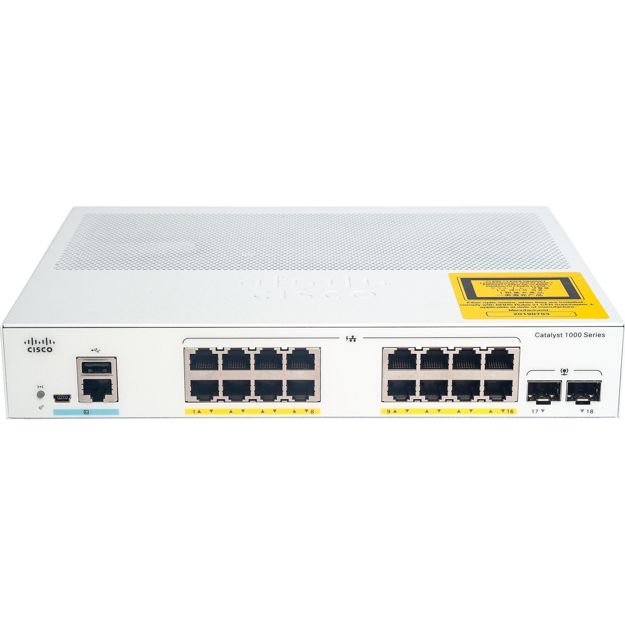 Thumbnail - Cisco PoE+ Switch C1000-16P-E-2G-L 16 Port (16 Ports), Netzwerk Switch, Grau