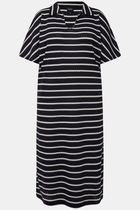 Produktbild Ulla Popken Strick-Midikleid, Ringel, V-Ausschnitt, Halbarm (58, 60)