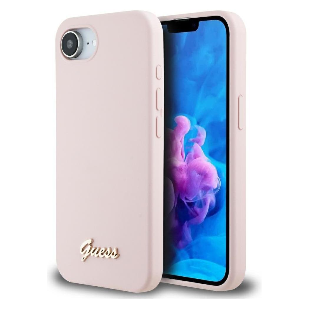 Guess - Silicone Script Metal Logo (GUHMPSE4SMBSLP) - IPhone 16e - Pink (Apple IPhone 16e), Smartphone Hülle, Pink