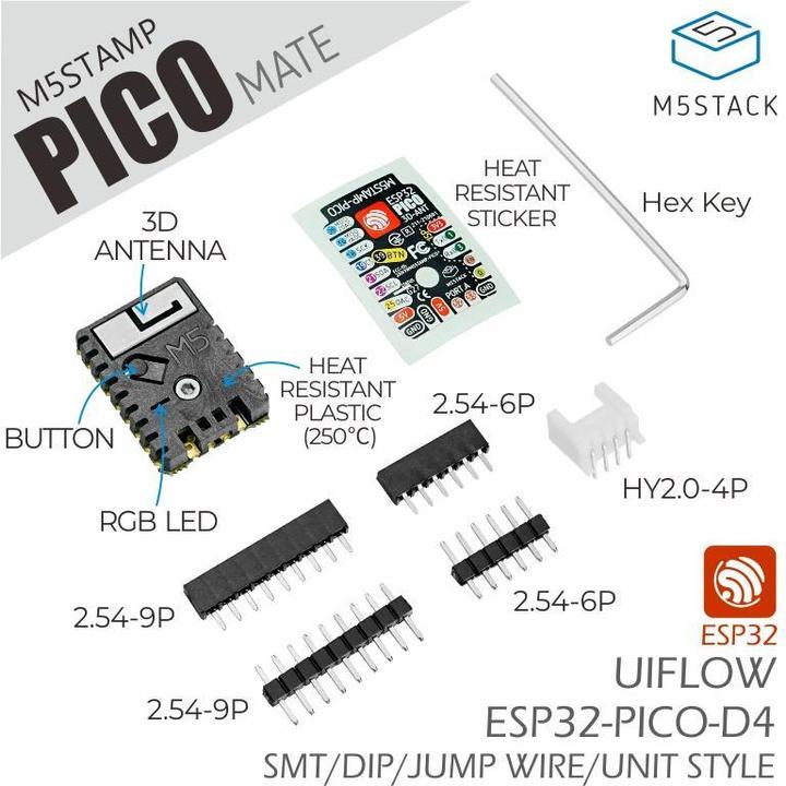 Produktbild M5Stack Entwicklerboard M5Stamp Pico Mate mit Pin Headers