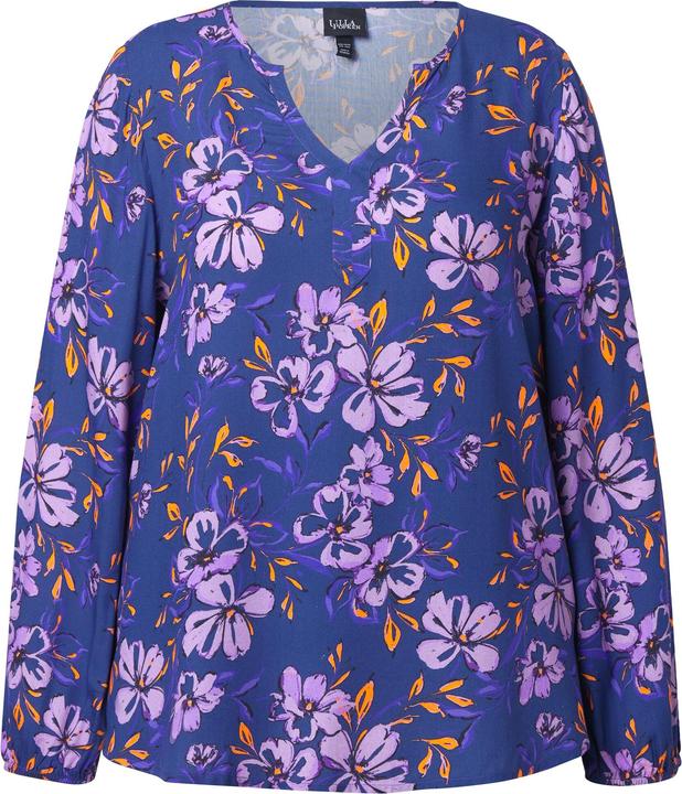 Image du produit Ulla Popken Blouse à fleurs, coupe évasée, décolleté en V et manches longues (42, 44)