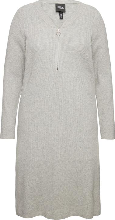 Produktbild Ulla Popken Rippjersey-Midikleid, Zipper, A-Linie, V-Ausschnitt, Langarm (50, 52)
