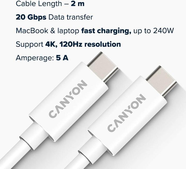 Immagine prodotto Canyon Cavo UC-42 da USB-C a USB-C (2 m, USB 4.0, 240 W)
