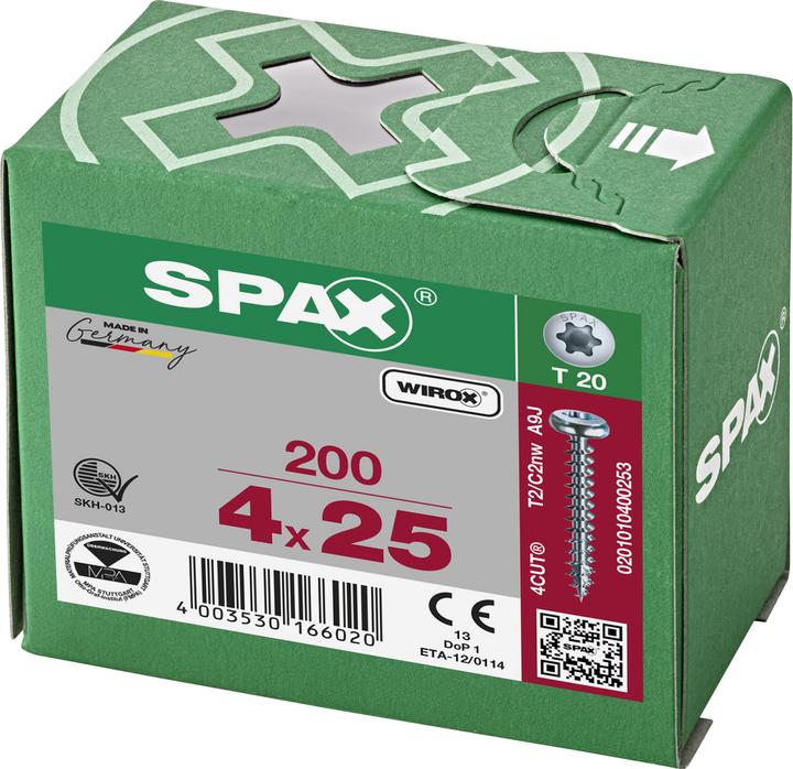 Actual product image Spax Half-Round Head T-Star Plus T20 Fully Threaded Wirox (200 Screws per piece)