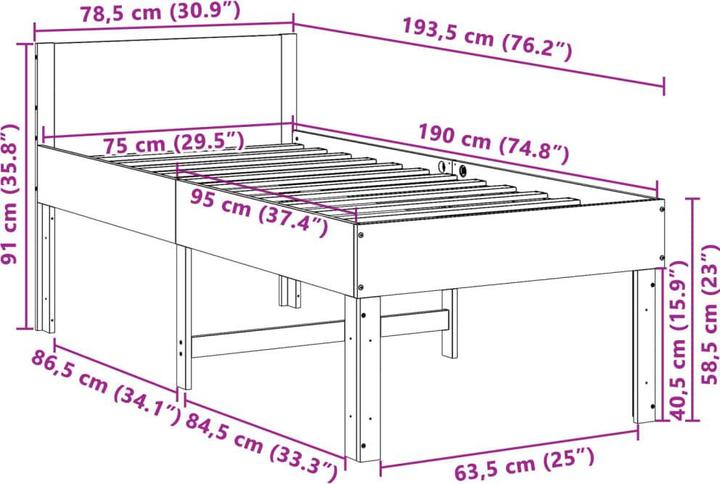 Image du produit vidaXL Bettgestell (75 x 190 cm)