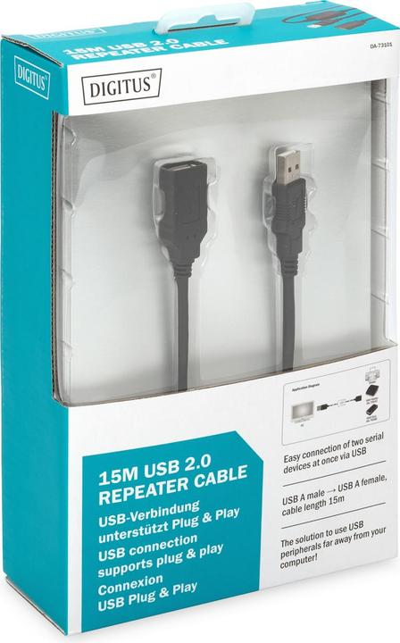 Immagine prodotto Digitus Cavo ripetitore USB 2.0 USB A maschio / A femmina lunghezza 15m (15 m, USB 2.0)