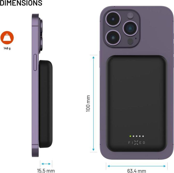 Produktbild Fixed MagZen Trådløs PD 20W Power Bank 10.000 mAh Sort Powerbank - Sort - 10000 mAh (10000 mAh, 20 W, 37 Wh)