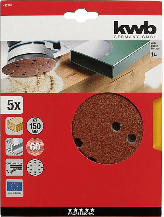 Actual product image kwb Velcro adhesive discs 150 Perforated K60/5pcs. (60)