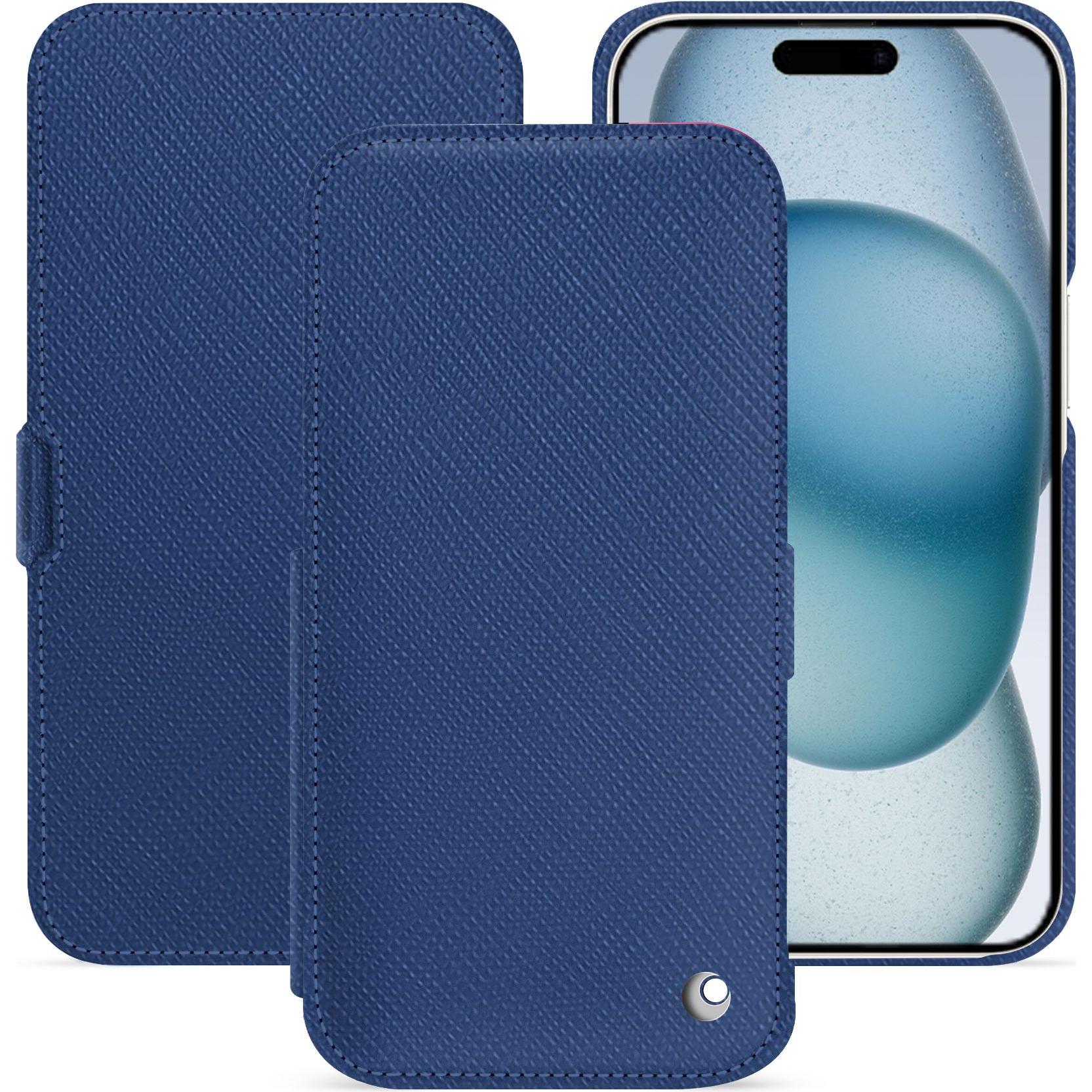Thumbnail - Noreve Lederschutzhülle horizontal (Apple iPhone 15), Smartphone Hülle, Blau