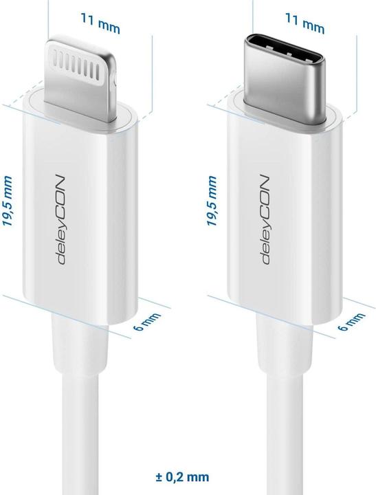 Produktbild deleyCON USB 2.0-Kabel USB C - Lightning 0.15 m (0.15 m, USB 2.0)