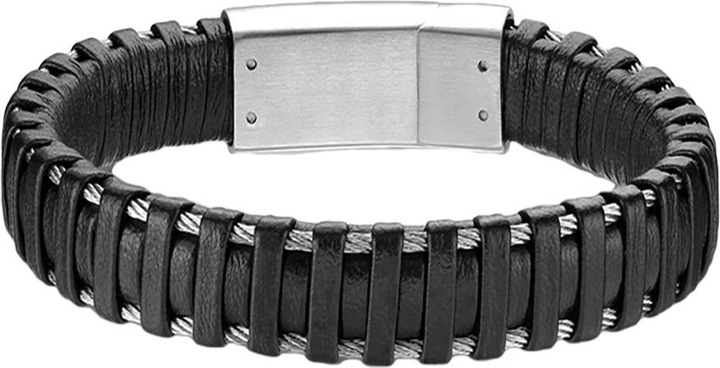 Produktbild Star Piercing Lederarmband schwarz mit zwei Bänder silber (20.30 cm, Leder, ohne Messing, Chirurgenstahl 316L)