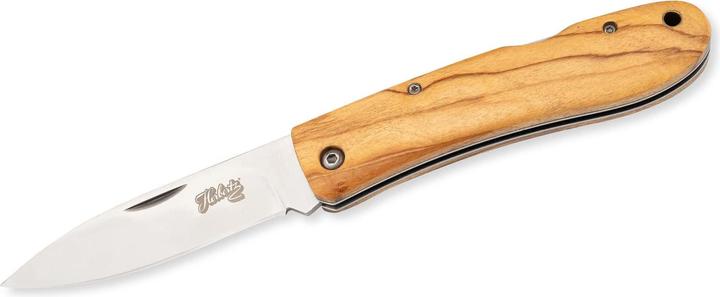 Herbertz Couteau de poche Selection, acier AISI 440, inoxydable, bois d'olivier, cran d'arrêt, dragonne