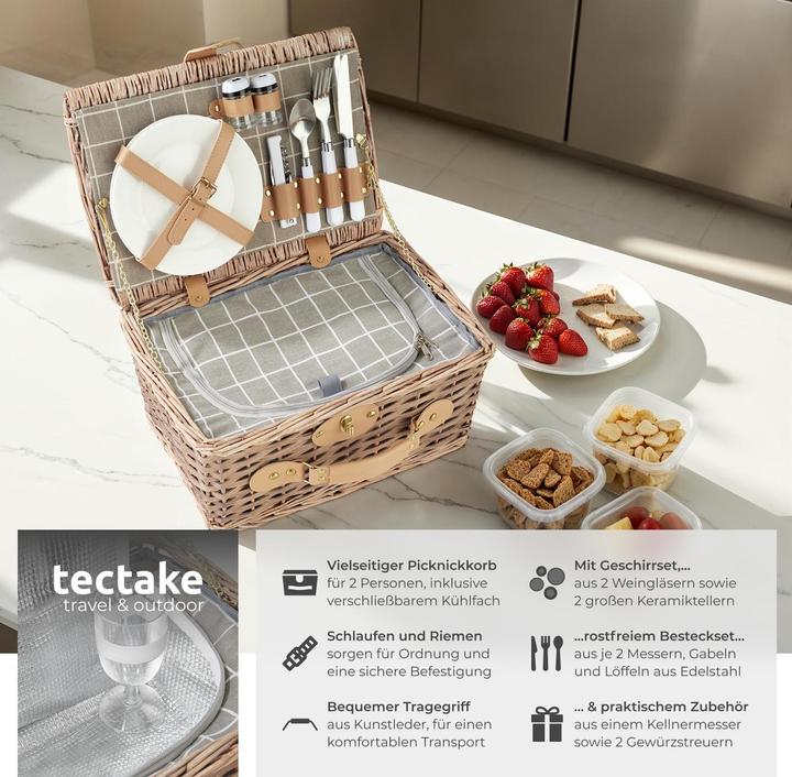 Actual product image tectake Picnic basket Langeoog for 2 people, with cooler compartment & accessories