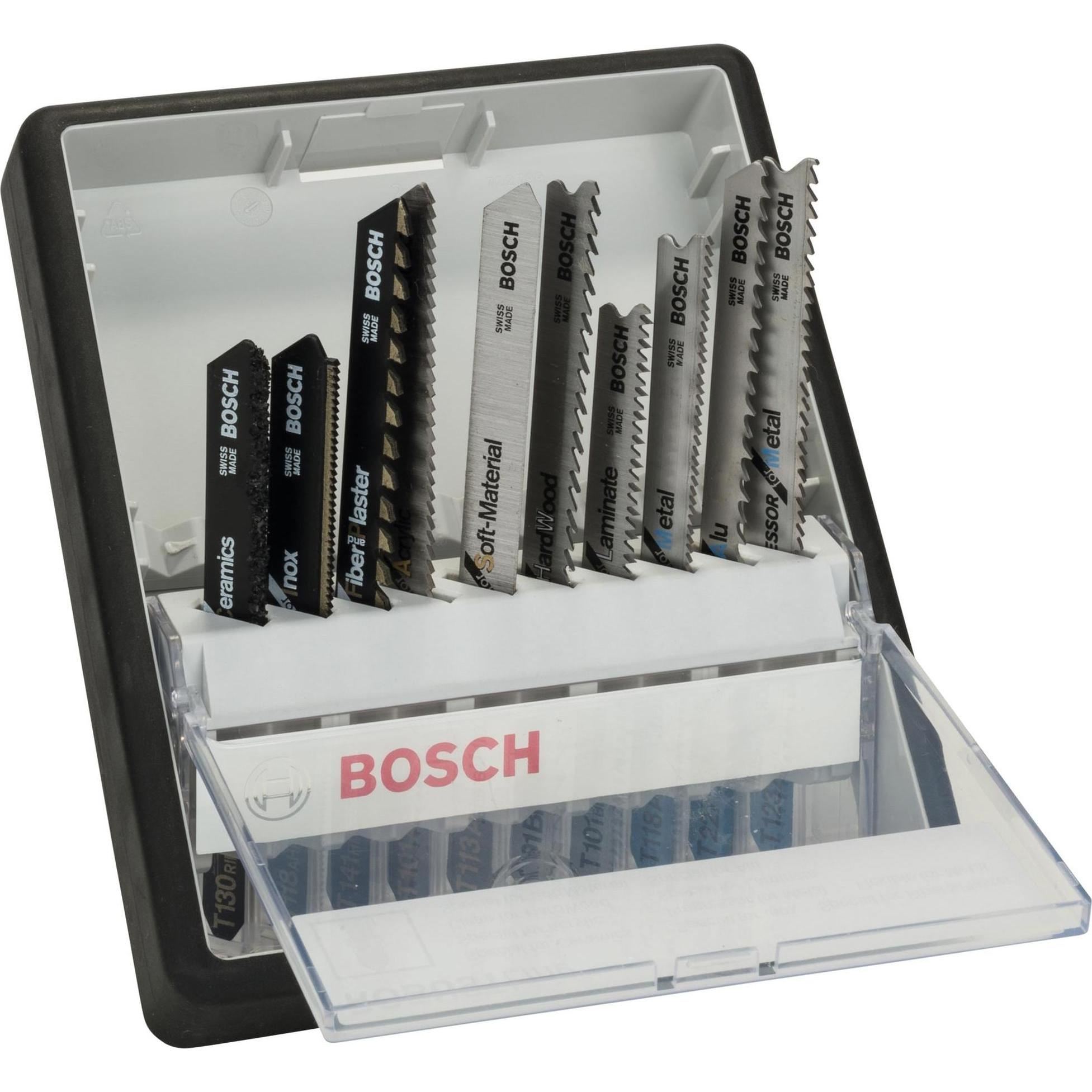 Bosch Professional Zubehör, Sägeblatt, 10-tlg. Stichsägeblatt-Set, Robust Line, Speciality Materials, T-Schaft