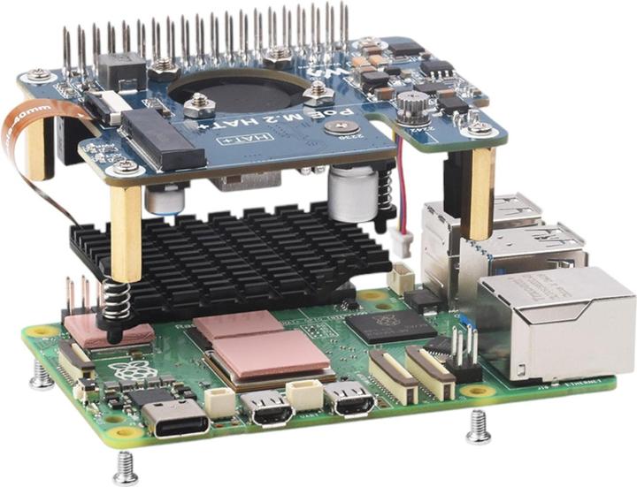 Actual product image WaveShare PCIe to M.2 SSD HAT+ with PoE for Raspberry Pi 5