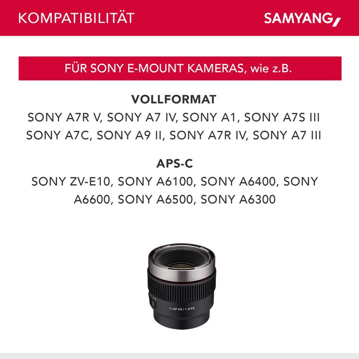Image du produit Samyang V-AF 45mm T1,9 FE Sony E (Sony E, Plein format)