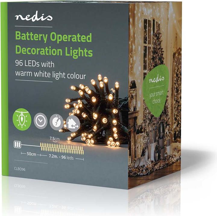 Immagine prodotto Nedis Luci decorative | Cavo | 96 LED | Bianco caldo | 7,20 m | Effetti di luce: 7 | Interno ed esterno (7.20 m)