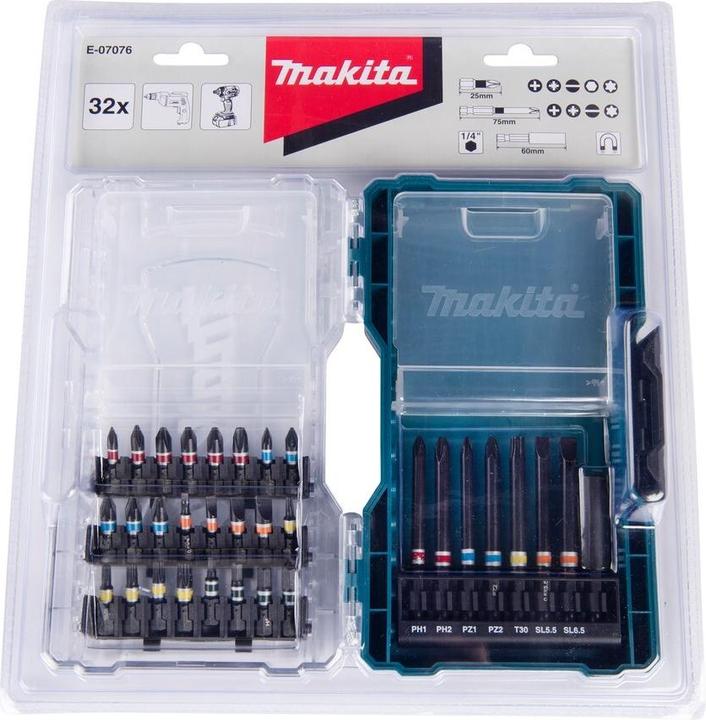 Productafbeelding Makita Bitset 32 st. (Cross Phillips PH, Kruis Pozidriv PZ, Zeshoekig, Zeskantbus TX)