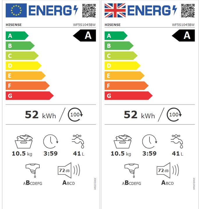Energy Label Hisense WF5S1045BW (10.50 kg, Left)