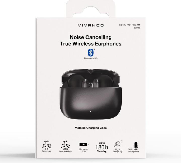 Actual product image Vivanco Noise cancelling TWS Bluetooth headphones, ANC/ENC function, anthracite metallic (5 h, Wireless)