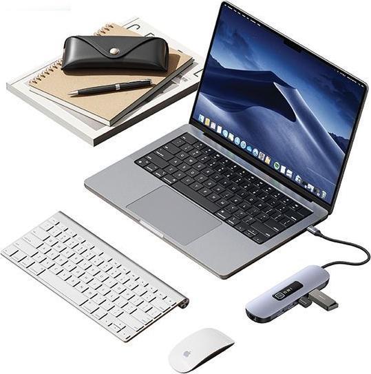 Actual product image Usams US-SJ644 PD100W 10in1 Multifunctional Type-C HUB with Light(Type-C To HDMI+USB3.0*2+USB2.0*2+VGA+TF (USB-C, 10 ports)