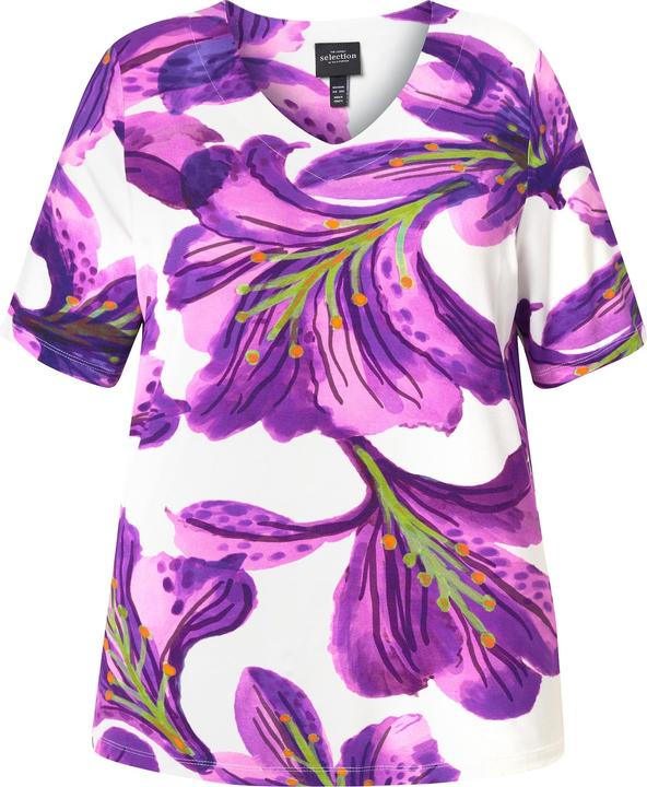Image du produit Ulla Popken T-shirt à fleurs, décolleté en V et manches courtes, coupe Classic Fit (46, 48)