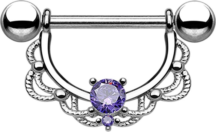 Produktbild Star Piercing Barbell Halbkranz silber mit Kristall tanzanite (Chirurgenstahl 316L, ohne Messing)