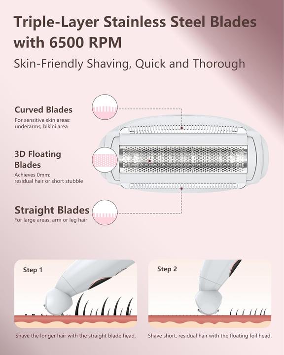 Immagine prodotto Houpoo 3-in-1 Damenrasierer & Trimmer, wasserdicht, USB-Ladung